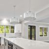 16" Elegant Crystal Pendant Chandelier with Chrome Finish – 7-Light Drum Light Fixture with Clear Crystal Strands for Dining Room, Living Room, or Be