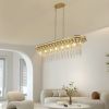 39" Modern Crystal Linear Rectangle Chandelier with Gold Finish, Elegant Pendant Light with Cascading Beads, for Dining Room, Living Room, or Foyer (