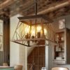 (Same as W1340111204/L1010) 16" Black Gold Industrial 4-Light Pendant Chandelier, Modern Metal Cage Design, Adjustable Hanging Light for Dining Room,