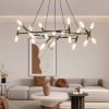 Black & Golden Modern Chandelier Light Fixture, Branch Design with Frosted Tubes, Black Cords, Adjustable Height Pendant Light for Dining Room, Livin