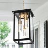 5CCT LED Large Outdoor Pendant Light Fixtures, LED Integrated Bulbs Included 3-Light Black and Brass Outdoor Hanging Lantern Light, Exterior Pendant