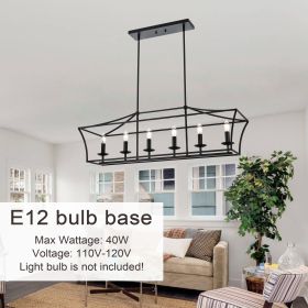 6-Light Kitchen Island Lighting Linear Chandelier Farmhouse Large Black Pendant Lighting for Dining Room Over Table, Vintage Candle-Like Geometric Li