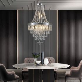 20" Chrome Crystal Chandelier with Adjustable Height, Modern Ceiling Light Fixture for Living Room, Dining Room, Staircase, 11-Light E12 Bulb Base (N