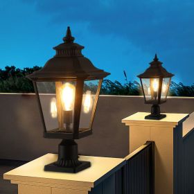 21"(H) 2-Pack Outdoor Post Lantern Light â€“ Vintage Black Metal & Clear Glass Pillar Lamp for Garden, Gate, Driveway
