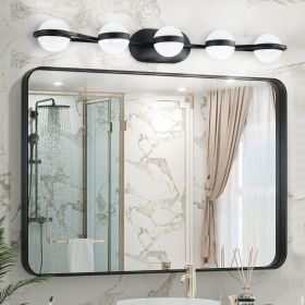 (NEW SKU:W1340P206793) 35" Modern Minimalist Bathroom Vanity Light, LED 5 Bulb Crystal Sand Acrylic Shades, Wall Mounted Decorative Lighting Fixture,