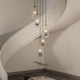 5 Light Cluster Pendant Light, Brass High Ceiling Chandeliers Adjustable, Living Room Pendant Light, Foyer Chandeliers, Stairwell Pendant Lights,E12