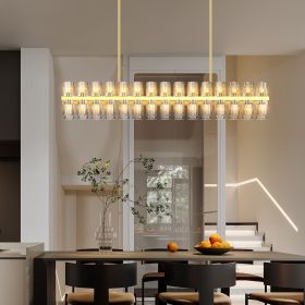 Crystal Brass Rectangle Chandeliers for Dining Room, 54in Gold Farmhouse Chandeliers for Dining Room, Modern Rectangle Crystal Chandelier for Kitchen