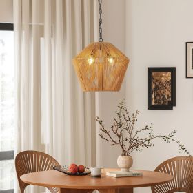 17" Boho Hemp Rope Pendant Light, Handcrafted Farmhouse Hanging Light Fixture for Kitchen Island, Dining Room, or Bedroom, Natural Finish, Adjustable