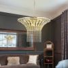 (Same as W1340P189414/L005016-D600-P8G) 24" Modern Crystal Round Chandelier with Gold Finish, Elegant Pendant Light with Cascading Beads, for Dining