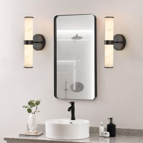 Resin Imitation Marble Texture Wall Light with Black Iron Metal Frame,Set of 2,Elegant Lighting Fixtures for Hallways,Bathrooms,and Bedrooms (Only In