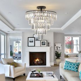 (Same as W1340110374/L5011) 20" Black Crystal Chandelier Ceiling Light, Modern Luxury 10-Light Flush Mount Light Fixture, Elegant Home Lighting for L