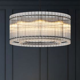 37" Modern Black Round Chandelier,2-Tier 8-Light Water Ripple Crystal Glass Chandeliers,for Dining Room,Living Room,Bedroom,High Ceiling,Foyer Entryw