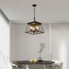 (Same as W1340111202/L1008) 16" Walnut Industrial 4-Light Pendant Chandelier, Modern Metal Cage Design, Adjustable Hanging Light for Dining Room, Kit