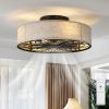 Caged Ceiling Fans with Lights Flush Mount,Low Profile Ceiling Fan with Remote,20 Inch Farmhouse White Ceiling Fan for Bedroom,6 Speeds Reversible Si
