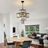 p20" Modern Crystal Chandelier with Black Finish, 4-Tier Design for Dining Room or Living Room, Elegant Crystal Pendant Light Fixture (Bulb Not Includ