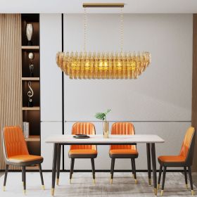 Modern Chandeliers for Dining Room, 54" Large Rectangle Gold Kitchen Chandelier Over Table, 12-Light with Smoke Glass Ceiling Lights, Farmhouse Penda