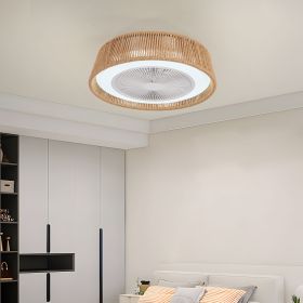 21" Modern Rustic Ceiling Fan Light with LED RGB Mood Lighting, Rope Woven Design, Quiet Fan, Semi Flush Mount for Bedroom, Living Room, or Dining Ro
