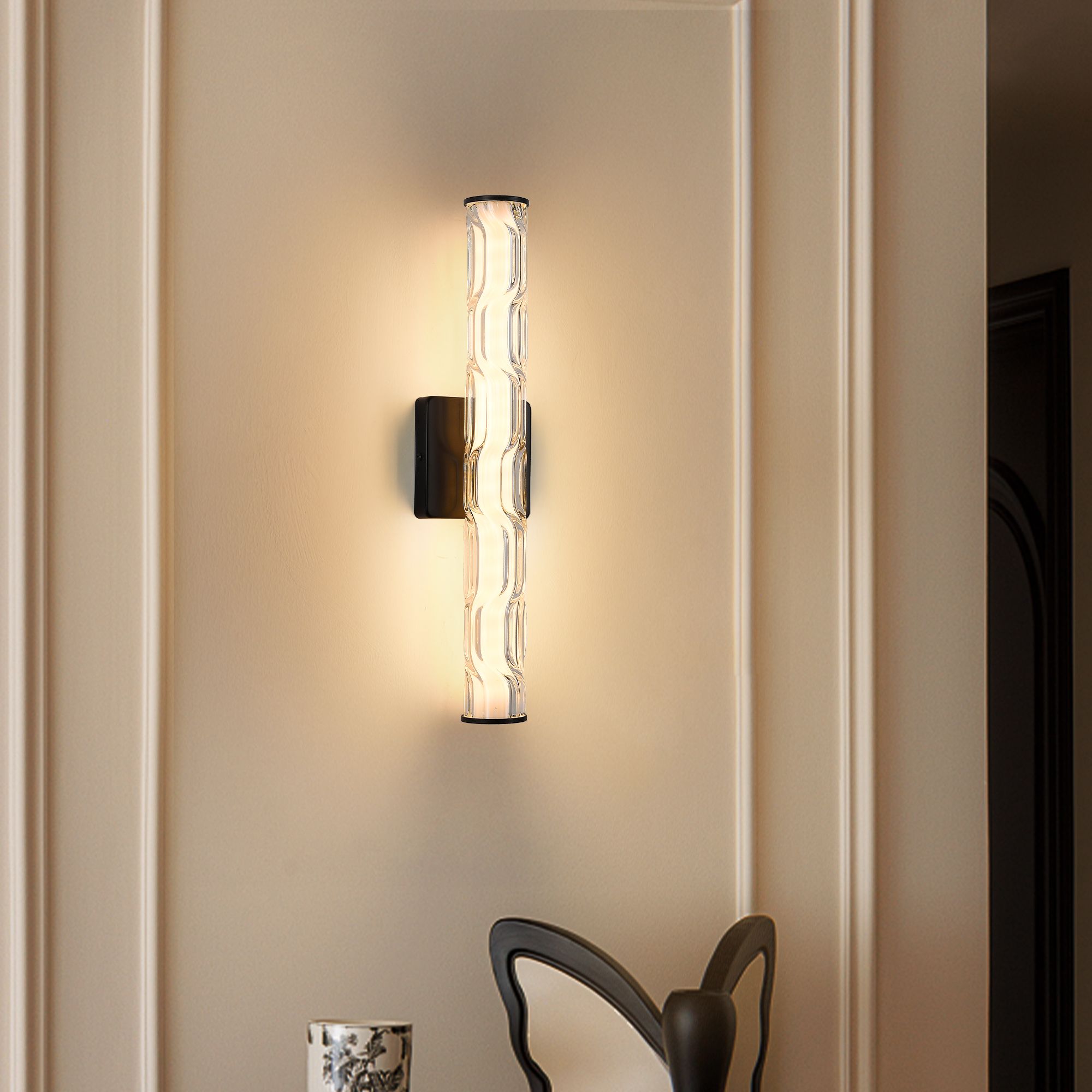 19.7'' Black Bathroom Wall Sconce Set of 2, Modern Single Sconce Wall Lighting, Upgrated K9 Crystal Bronze Wall Light, Bedroom Vanity Sconce, Wall La