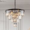 (Same as W1340P188542/L5007-600-B) 24" Contemporary Crystal Modern Chandeliers Crystal Ceiling Chandelier 4 Tier Black Chandelier Lighting for Dining