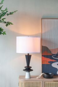D15x26.7" Black Aluminum Table Lamp with Two Varying Disc Accents and White Shade(Lamp Shade Assembly Required)