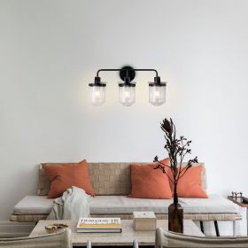 3-Light with Clear Glass Shade, Modern Sconce, Industrial Indoor Light Fixture for Bathroom Living Room Bedroom Over Kitchen Sink, E26 Socket, [No Bu