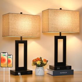 Set of 2 Touch Control Table Lamp with 2 USB Ports, 3-Way Dimmable Modern Nightstand Lamp Sets Bedside Touch Desk Lamp with Fabric Cream Shade for Be