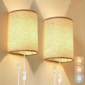 Plug in Wall Sconce, 3 Colors Wall Sconces Set of Two, Industrial Plug in Wall Light, Wall Sconce Lighting On/Off Switch Vintage Wall Lamp for Bedroo