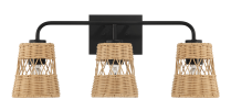 Moonlit Three Lights Wall Sconce With Rattan Shade, Bathroom Lighting Fixtures Over Mirror
