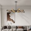Modern Industrial Sputnik Chandelier, 8-Light Black and Gold Metal Pendant Light with Mesh Shades, E26 Base, Adjustable Height for Dining Room, Livin