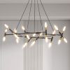 Black & Golden Modern Chandelier Light Fixture, Branch Design with Frosted Tubes, Black Cords, Adjustable Height Pendant Light for Dining Room, Livin