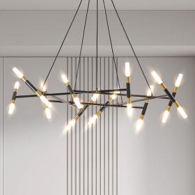 Black & Golden Modern Chandelier Light Fixture, Branch Design with Frosted Tubes, Black Cords, Adjustable Height Pendant Light for Dining Room, Livin