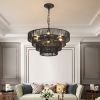 Rustic 4-Tier Black Hemp Rope Chandelier with 6 E12 Sockets, UL Listed Hardwired Pendant Light, Handmade Tiered Boho Ceiling Light Fixture for Dining