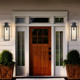 20"(H) Set of 2 Modern Outdoor Wall Lanterns with Black Metal Frame and Clear Glass, Weatherproof Wall Sconces for Porch, Garage, or Entryway Lightin