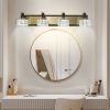 28" Modern Crystal LED Vanity Light with Black and Gold Finish – 4-Light Bathroom Wall Sconce, Elegant and Stylish Fixture for Bathroom, Bedroom, or