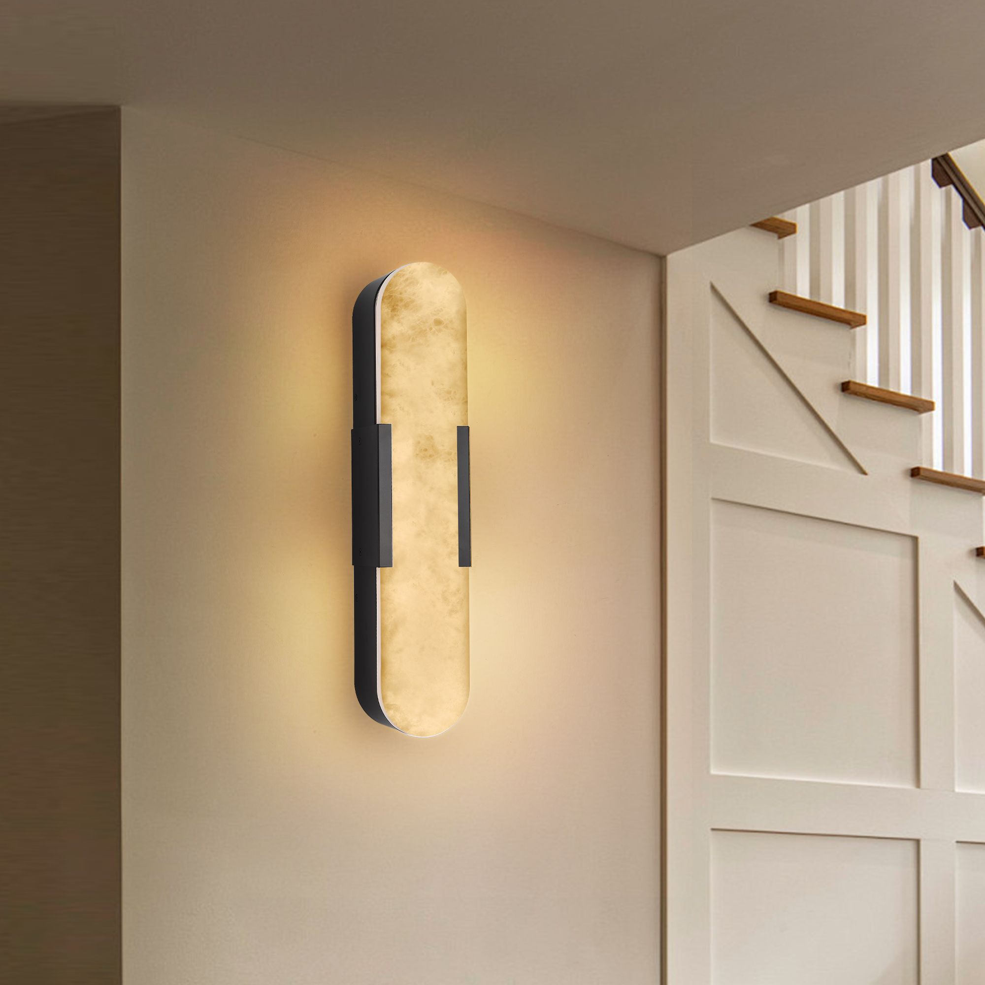 19.7" Natural Marble Wall Sconce, Black Sconces Set of Two, Indoor Modern Bathroom Sconces Wall Lighting for Living Room, Bedroom, Hallway, Stairs