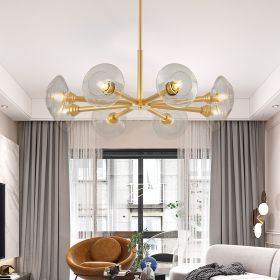 Modern Gold 8-Light Sputnik Chandelier with Clear Glass Shades, Mid-Century Hanging Pendant Light Fixture for Dining Room, Living Room, or Kitchen (B