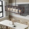 (Same as W1340P155971/L1011-RW-G) 32" Red Wood Industrial Farmhouse Rectangle Pendant Light, 5-Light Chandelier with Lampshade for Dining Room, Kitch