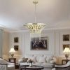 (Same as W1340P189414/L005016-D600-P8G) 24" Modern Crystal Round Chandelier with Gold Finish, Elegant Pendant Light with Cascading Beads, for Dining