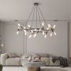 41" Black & Golden Modern Chandelier Light Fixture, Branch Design with Frosted Tubes, Black Cords, Adjustable Height Pendant Light for Dining Room, L