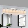 8-Light Bathroom Light Fixtures, 52inch Nickel Vanity Light with Milky White Glass Shade, Modern Bathroom Wall Lights Over Mirror, Farmhouse Wall Sco
