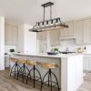 34-Inch Black Industrial Pendant Light with 5 E26 Bulb Sockets, Adjustable Chain Height – Modern Farmhouse Linear Chandelier for Dining Room, Kitchen