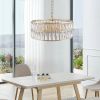 (L5025-450-G/W1340P189450)18" Golden Modern Crystal Drum Chandelier, 6-Light Pendant Lighting Fixture with Metal Frame for Living Room, Dining Room,
