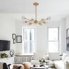 Modern Crystal Chandeliers, 9 Lights Golden Chandelier for Living Room Bedroom, Dining Room Chandelier Over Table, Kitchen Light Fixtures(Bulbs Not I