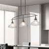 45" Industrial 3-Light Pendant Chandelier with Clear Glass Shades, Black Metal Frame, Adjustable Height, Modern Farmhouse Lighting for Kitchen Island