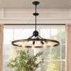 (Same as W1340111208/L1012) 32" Rustic Industrial Chandelier, 8-Light Farmhouse Pendant Lighting Fixture with Metal and Wood Finish, Adjustable Chain