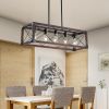 32" Red Wood Industrial Farmhouse Rectangle Pendant Light, 5-Light Chandelier for Dining Room, Kitchen Island, Cafe Decor (No Bulbs)