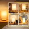 Desk Lamp LED Bulb Included, Small Bedside Table Lamp Plug in Classic Wood Base with Flaxen Fabric Shade
