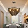 Rustic 4-Tier Black Hemp Rope Chandelier with 6 E12 Sockets, UL Listed Hardwired Pendant Light, Handmade Tiered Boho Ceiling Light Fixture for Dining