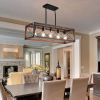 (Same as W1340P155968/L1011-RW) 32" Red Wood Industrial Farmhouse Rectangle Pendant Light, 5-Light Chandelier for Dining Room, Kitchen Island, Cafe D
