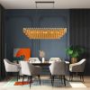 54" Black Rectangular Chandeliers for Dining Room, 12-Light 4 Tiered Large Smoke Glass Chandelier, Modern Kitchen Island Farmhouse Hanging Light Fixt